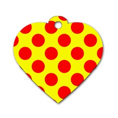 Polka Dot Red Yellow Dog Tag Heart (two Sides)