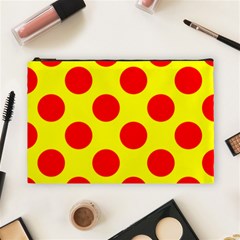 Polka Dot Red Yellow Cosmetic Bag (large)  by Mariart