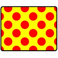 Polka Dot Red Yellow Fleece Blanket (medium)  by Mariart