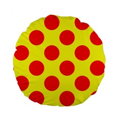 Polka Dot Red Yellow Standard 15  Premium Round Cushions by Mariart