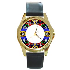 Symmetric Fractal Snake Frame Round Gold Metal Watch by Simbadda