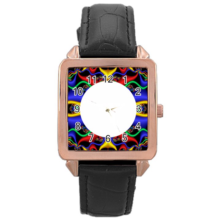 Symmetric Fractal Snake Frame Rose Gold Leather Watch 