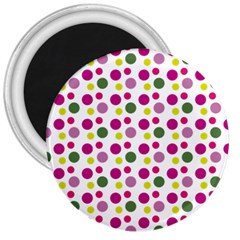 Polka Dot Purple Green Yellow 3  Magnets by Mariart