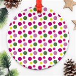 Polka Dot Purple Green Yellow Ornament (Round) Front