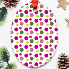 Polka Dot Purple Green Yellow Ornament (oval) by Mariart