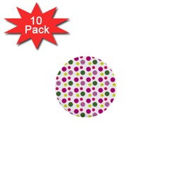 Polka Dot Purple Green Yellow 1  Mini Buttons (10 Pack)  by Mariart