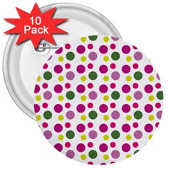 Polka Dot Purple Green Yellow 3  Buttons (10 Pack)  by Mariart