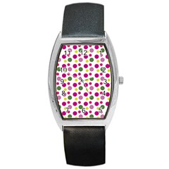 Polka Dot Purple Green Yellow Barrel Style Metal Watch by Mariart