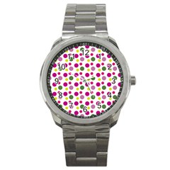 Polka Dot Purple Green Yellow Sport Metal Watch by Mariart