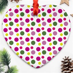 Polka Dot Purple Green Yellow Heart Ornament (two Sides) by Mariart