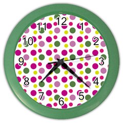 Polka Dot Purple Green Yellow Color Wall Clocks by Mariart