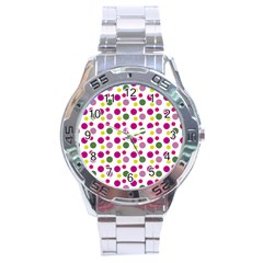 Polka Dot Purple Green Yellow Stainless Steel Analogue Watch by Mariart