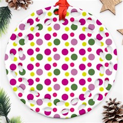 Polka Dot Purple Green Yellow Ornament (round Filigree) by Mariart