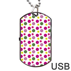 Polka Dot Purple Green Yellow Dog Tag Usb Flash (one Side) by Mariart