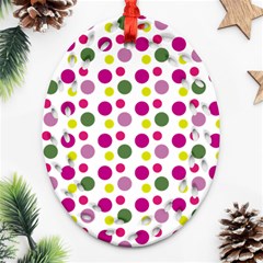 Polka Dot Purple Green Yellow Ornament (oval Filigree) by Mariart