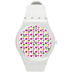 Polka Dot Purple Green Yellow Round Plastic Sport Watch (m) by Mariart