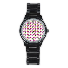 Polka Dot Purple Green Yellow Stainless Steel Round Watch by Mariart