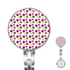 Polka Dot Purple Green Yellow Stainless Steel Nurses Watch by Mariart