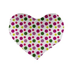 Polka Dot Purple Green Yellow Standard 16  Premium Flano Heart Shape Cushions by Mariart