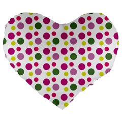 Polka Dot Purple Green Yellow Large 19  Premium Flano Heart Shape Cushions by Mariart