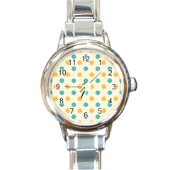 Polka Dot Yellow Green Blue Round Italian Charm Watch