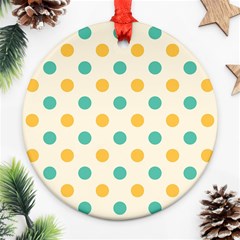 Polka Dot Yellow Green Blue Ornament (round)