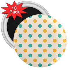 Polka Dot Yellow Green Blue 3  Magnets (10 Pack)  by Mariart