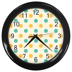 Polka Dot Yellow Green Blue Wall Clocks (black) by Mariart