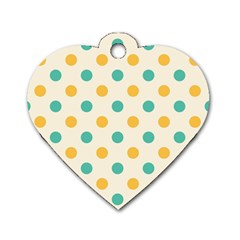 Polka Dot Yellow Green Blue Dog Tag Heart (two Sides)