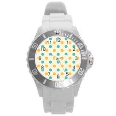 Polka Dot Yellow Green Blue Round Plastic Sport Watch (l) by Mariart