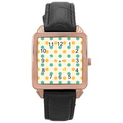 Polka Dot Yellow Green Blue Rose Gold Leather Watch  by Mariart