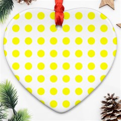 Polka Dot Yellow White Ornament (heart) by Mariart