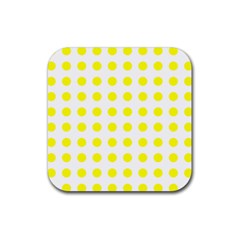 Polka Dot Yellow White Rubber Coaster (square)  by Mariart