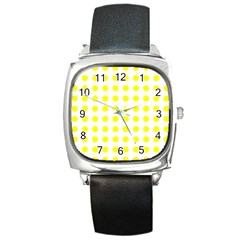 Polka Dot Yellow White Square Metal Watch by Mariart