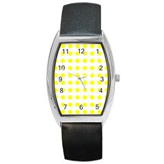 Polka Dot Yellow White Barrel Style Metal Watch by Mariart