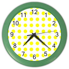 Polka Dot Yellow White Color Wall Clocks by Mariart