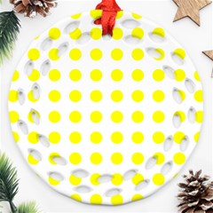 Polka Dot Yellow White Round Filigree Ornament (two Sides) by Mariart