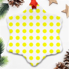 Polka Dot Yellow White Snowflake Ornament (two Sides) by Mariart