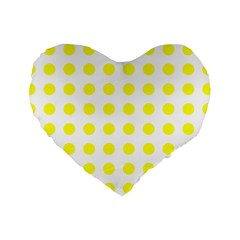 Polka Dot Yellow White Standard 16  Premium Heart Shape Cushions by Mariart