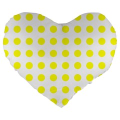 Polka Dot Yellow White Large 19  Premium Heart Shape Cushions