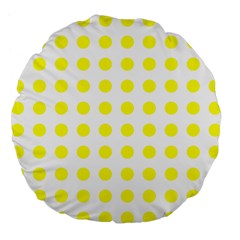 Polka Dot Yellow White Large 18  Premium Flano Round Cushions by Mariart