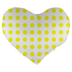 Polka Dot Yellow White Large 19  Premium Flano Heart Shape Cushions by Mariart