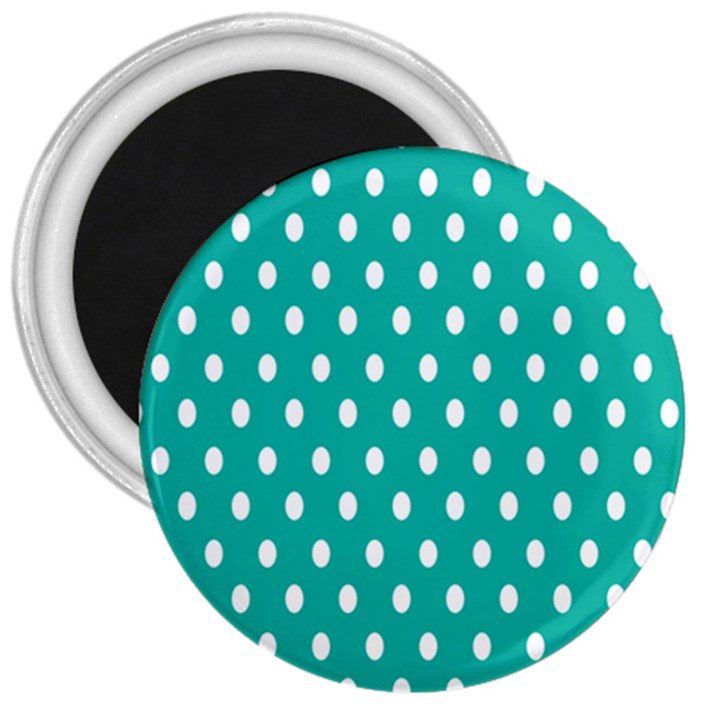 Polka Dots White Blue 3  Magnets