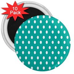 Polka Dots White Blue 3  Magnets (10 Pack)  by Mariart