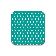 Polka Dots White Blue Rubber Coaster (square)  by Mariart