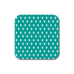 Polka Dots White Blue Rubber Square Coaster (4 Pack)  by Mariart