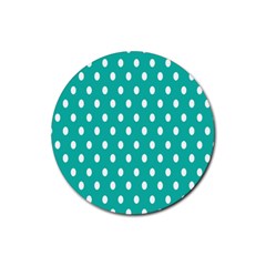 Polka Dots White Blue Rubber Round Coaster (4 Pack) 