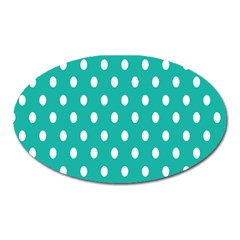 Polka Dots White Blue Oval Magnet by Mariart