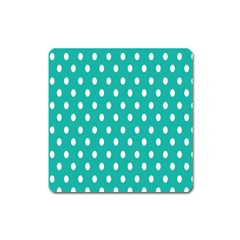 Polka Dots White Blue Square Magnet by Mariart