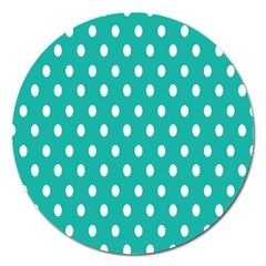 Polka Dots White Blue Magnet 5  (round) by Mariart